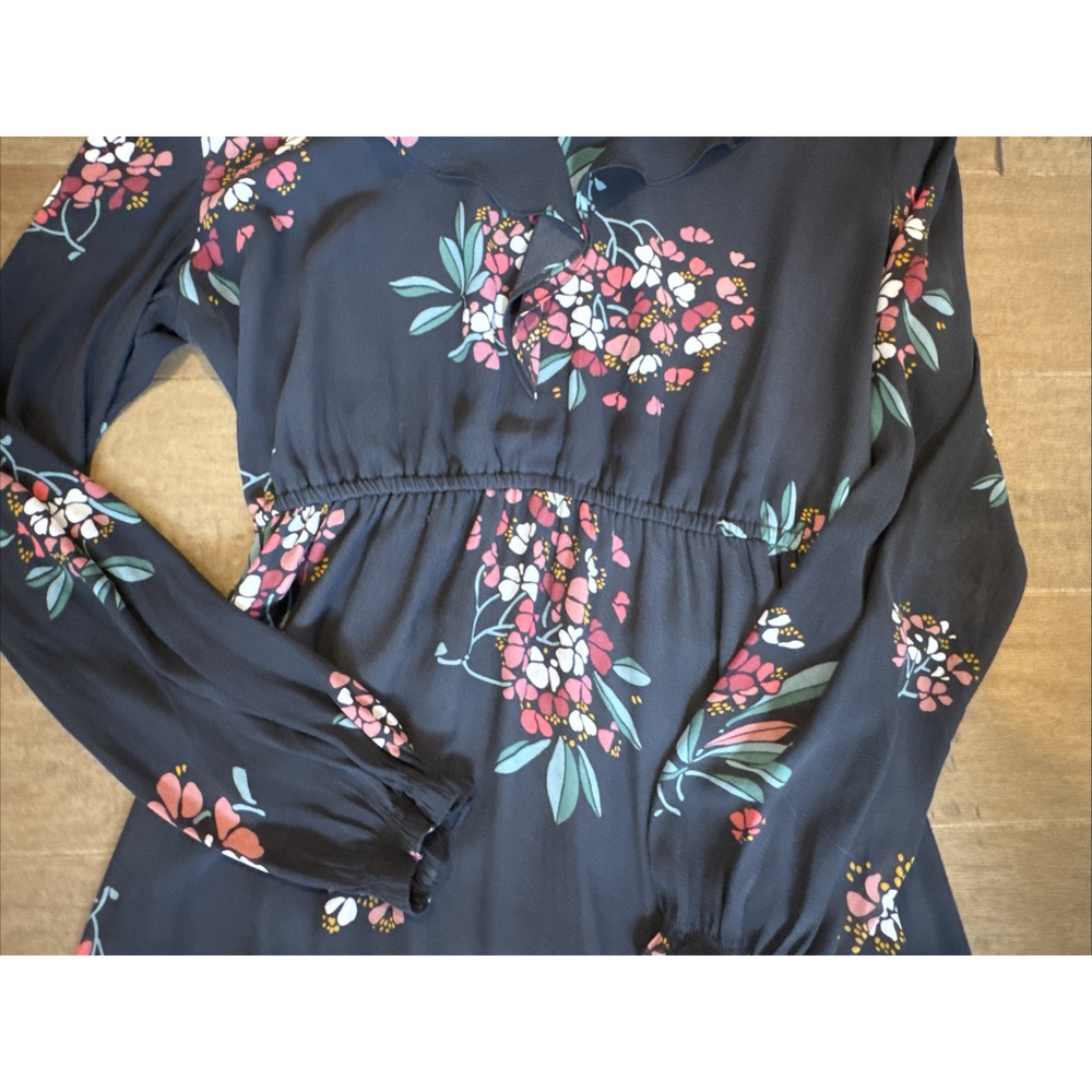 LOFT Floral Smocked Ruffle Maxi Dress Gray Long Sleeve Style 404708 Fall 2019 M - Picture 6 of 14